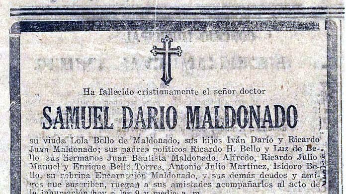 Efeméride 11: Fallecimiento Samuel Darío Maldonado