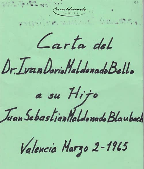 Carta del Dr. Iván Darío Maldonado para su hijo Juan Sebastián, 28 págs. Fotocopia encuadernada.
